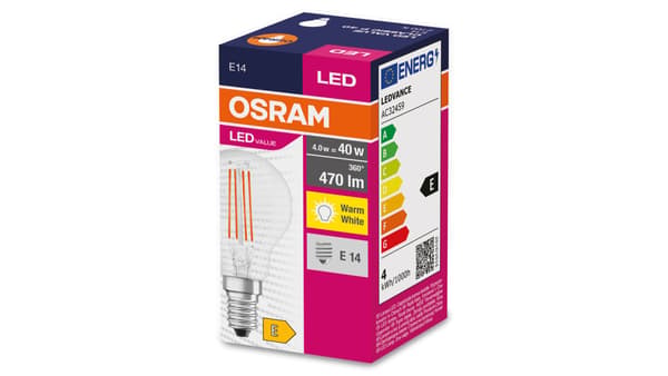 Ledvance LED-lamppu E14 4W/827 E14 VALUE CL P FIL 40 ei-himmennettävä 4W/827 4058075438590