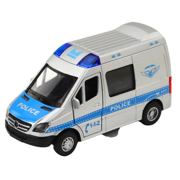 Metal politibil med pull-back motor, lys og lyd 1:32