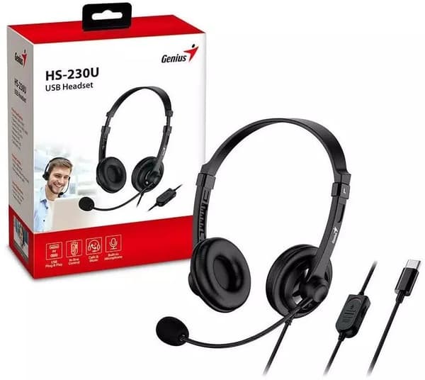 GENIUS hörlurar HS-230U, USB-C, 2.4m, svart