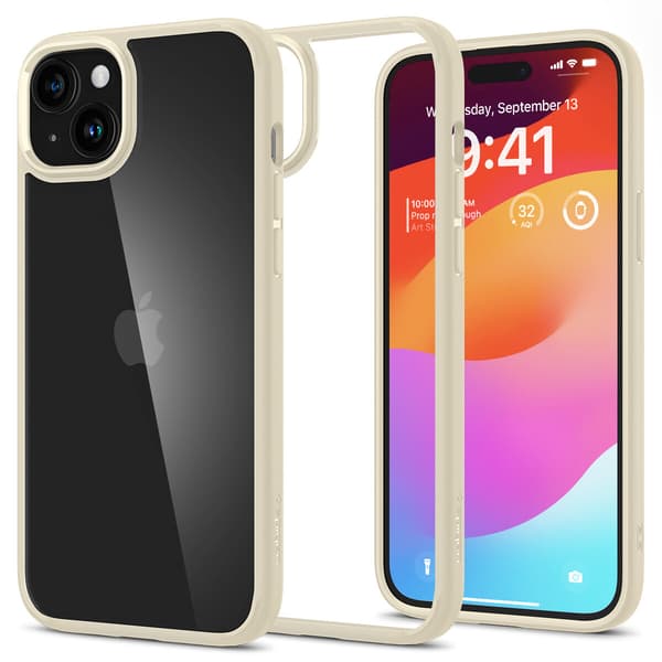 Spigen Ultra Hybrid -kuori iPhone 15 Plus -puhelimelle – Beige