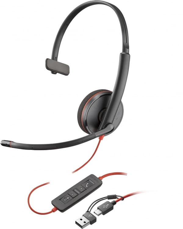 Poly Blackwire 3210 Monaural USB-C Svart Headset +USB-C/A Adapter (Bulk)