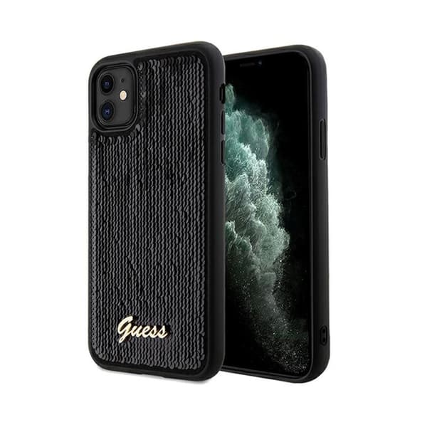 Original GUESS Hardcase GUHCN61PSFDGSK för iPhone 11 (Sequin Script Metal / svart)