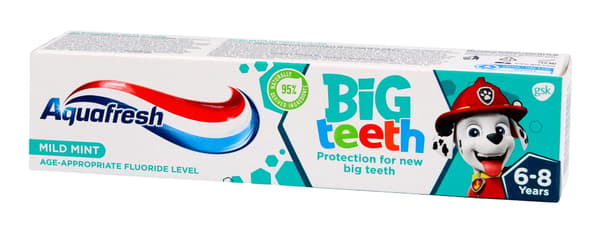 AQUAFRESH Big Teeth Tandpasta til Børn 6-8 År Paw Patrol