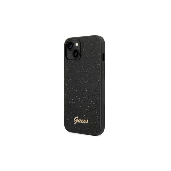 Originalt GUESS Hardcase GUHCP14LHGGSHK til iPhone 14 PRO (Glitter Flakes Script Metal Logo / sort)