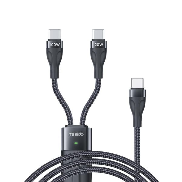 yesido-kaapeli CA87 Type-C-2in1 100W 1.4m, MUSTA/MUSTA