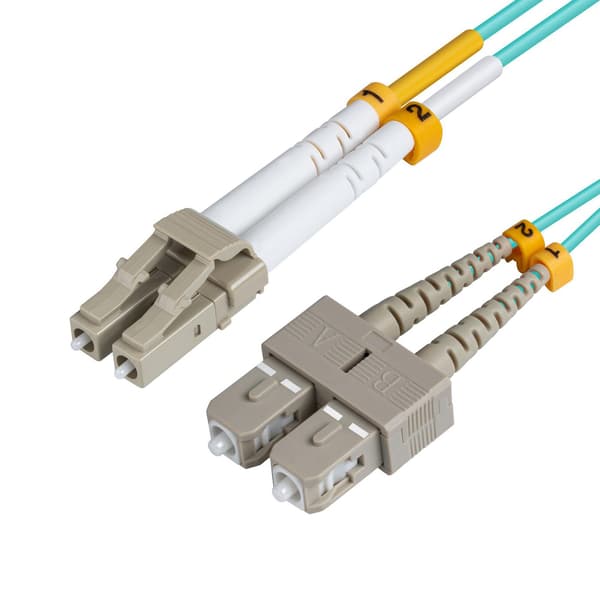 MicroConnect LC/UPC-SC/UPC 0,5m OM3 Fiber Patchkabel MM Duplex LSZH, OD: 2mm, 0,3dB Aqua