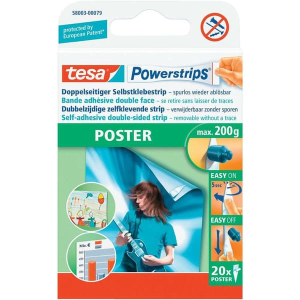 TESA KLÆBEPLASTRE 20 stk. 0,2 kg POWERTSRIPS PLAKAT