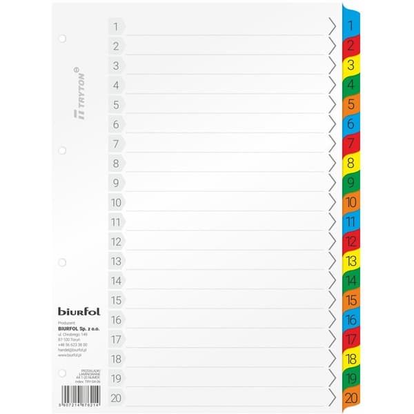 Pahvikannet Biurfol A4 1-20 numeroidut