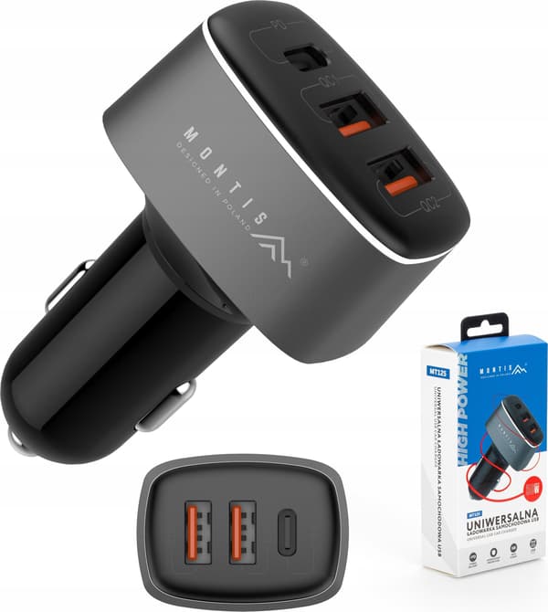 Billaddare 2x USB Typ A + USB Typ-C 56W MT125 Montis