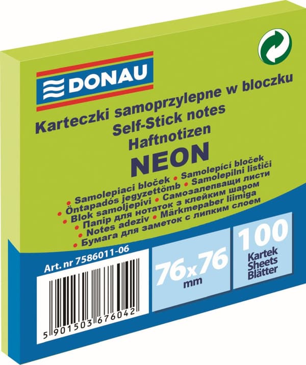 Noter Donau 76x76mm neongrøn (100)