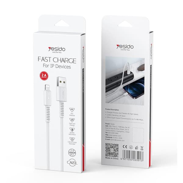 yesido CA120 18W USB-Lightning-kabel 1m PVC 2A, VIT/VIT