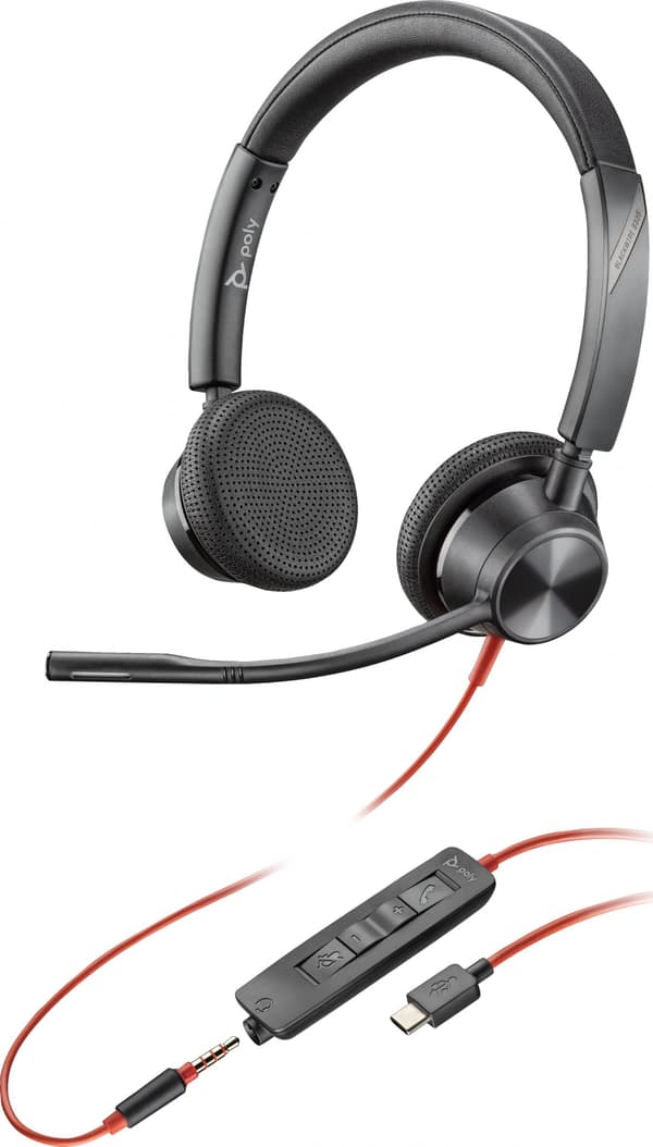 Poly Blackwire 3325 Stereo USB-C Headset +3,5 mm stik +USB-C/A-adapter