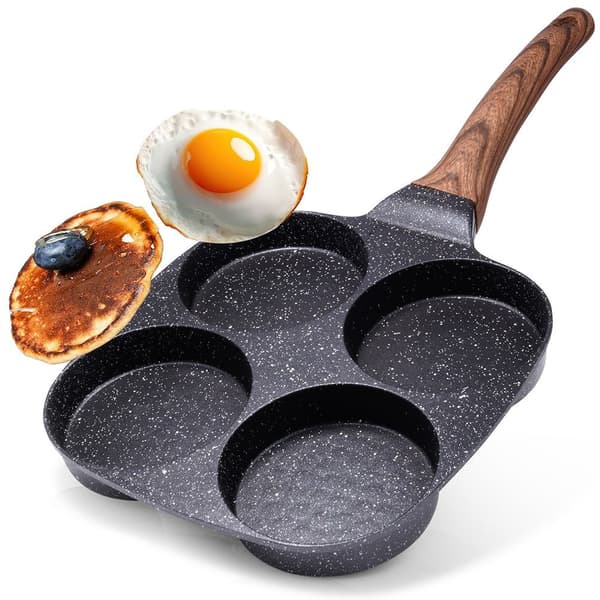 Äggpanna Granit 4 hål SVART&TRÄ 19x19 cm