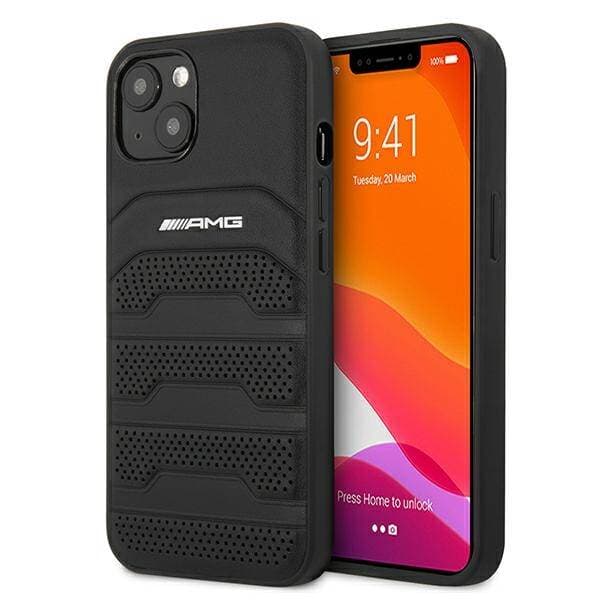 AMG læderetui med prægede linjer til iPhone 13 mini – Sort