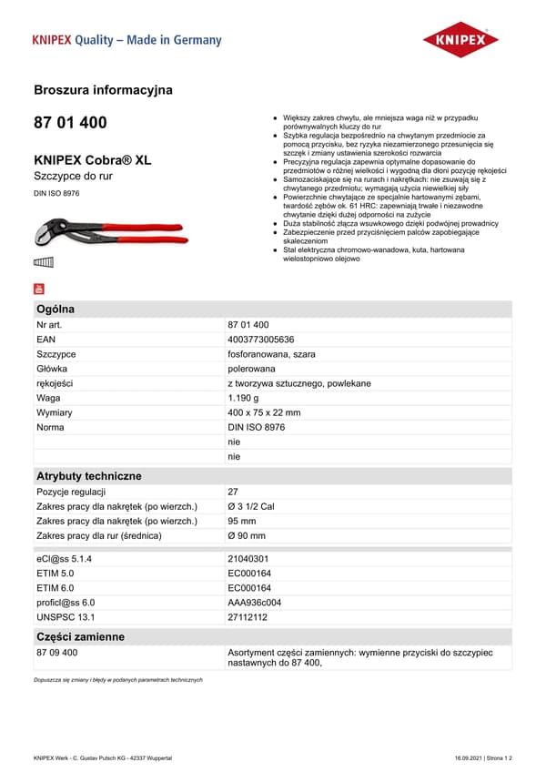 KNIPEX Cobra XL
