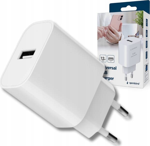 GEMBIRD Universal USB-oplader 2.4A farve hvid