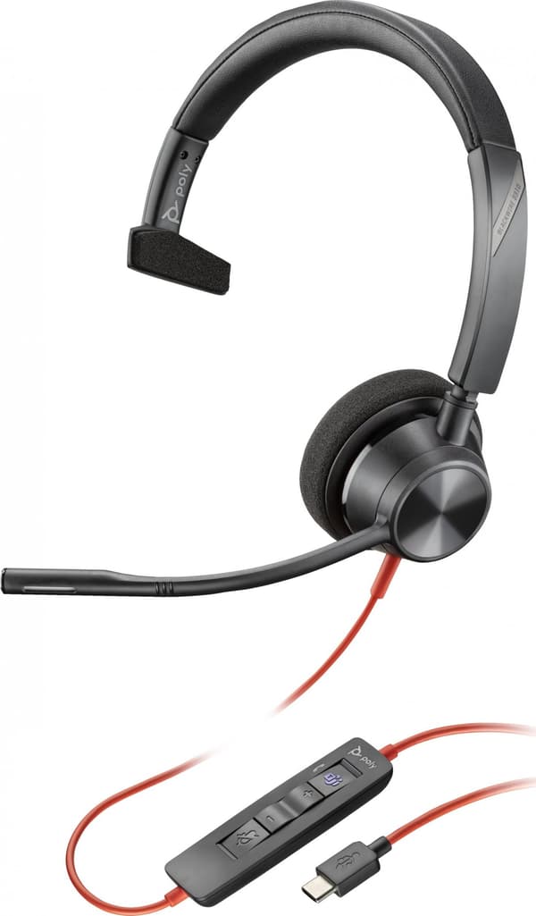 Poly Blackwire 3310 Monauraalinen Microsoft Teams -sertifioitu USB-C-kuuloke + USB-C/A-adapteri (212703-01)