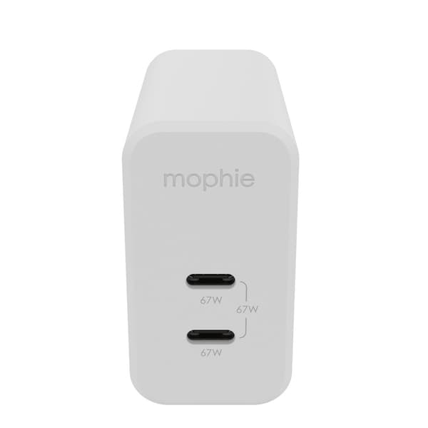 Mophie GaN Oplader Dobbelt - AC-oplader med dobbelt input USB-C 67W (hvid)