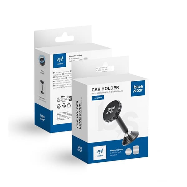 BLUE STAR magnetisk bilholder LONG STICK til instrumentbræt / skrivebord sort
