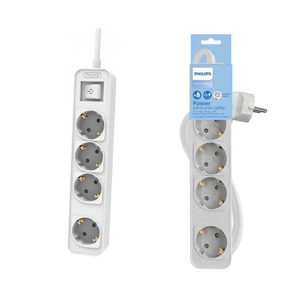 Philips stikdåse med 4 stikkontakter og afbryder
