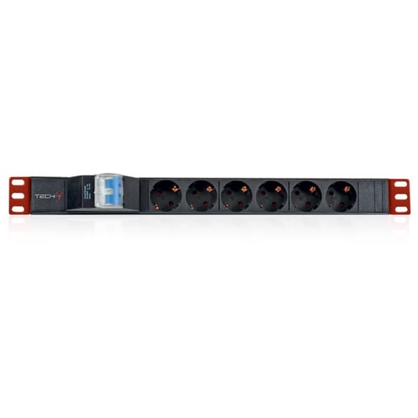 Techly 100471 Strømskinne PDU Rack 19\" 1U, 6x Schuko, 250V/16A kabel 3m
