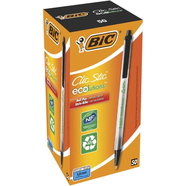 Kuglepen Bic Clic Stic Sort 50 enheder