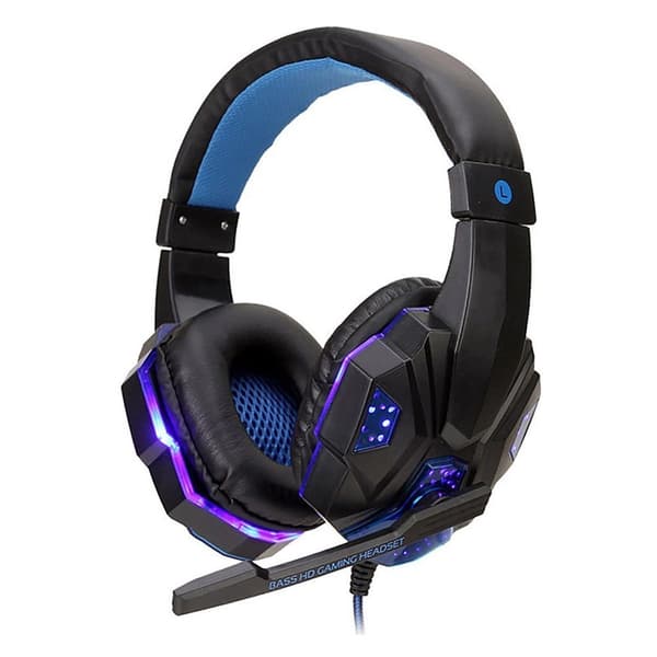 Speed Spider OS-830MV sort-blå LED gaming-hovedtelefoner med mikrofon til PC og konsol