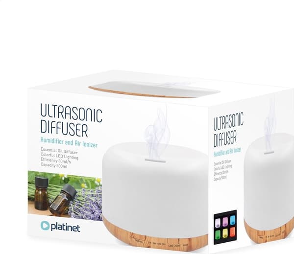 PLATINET AROMA DIFFUSER LUFTFUGTER LUFTFUGTER RGBW MÆLKEHVID TRÆ [45518]