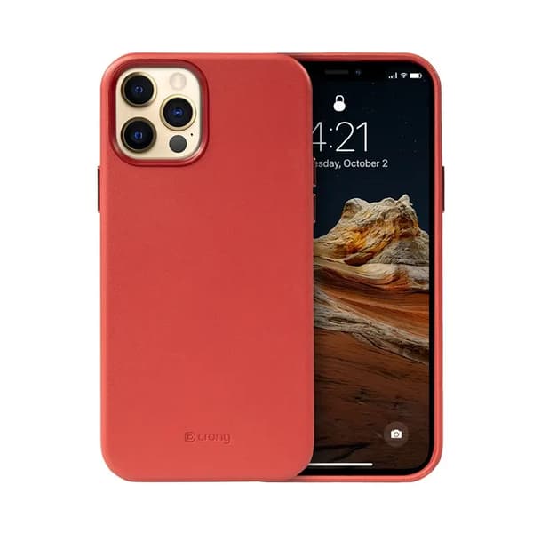 Crong Essential Cover läderfodral för iPhone 12 Pro Max (röd)