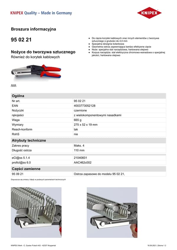 KNIPEX Vinyylileikkurit Myös kaapelikanaville