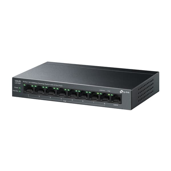 TP-Link LiteWave LS109P Switch (9x100MB/s, 8xPoE+, 63W, fläktlös)