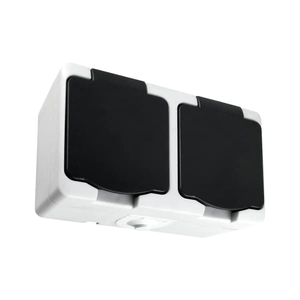 Dobbeltstik 2X2P+Z AQUATIC MINI IP 54 hvid-sort