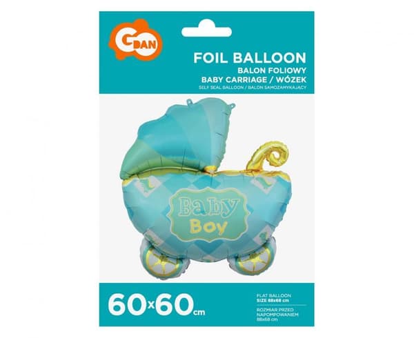 Folieballon Barnevogn blå 60x60cm Godan
