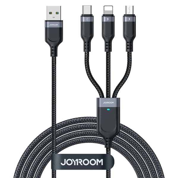 Joyroom Multi-Use Series S-A18 3-i-1 USB-A – Lightning /USB-C/Micro-USB-kabel 0,3 m – Svart