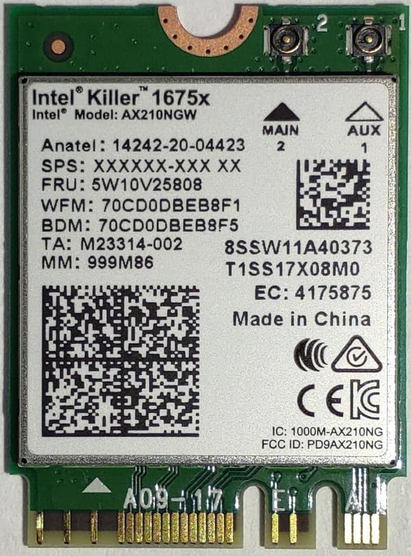 Intel Killer AX1675x Intern WLAN 2400 Mbit/s