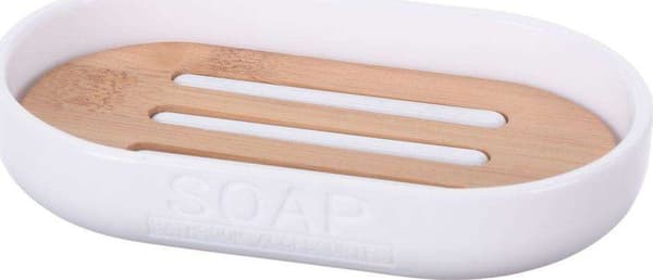 Bathroom Solutions Sæbeskål sæbestativ træ bambus hvid