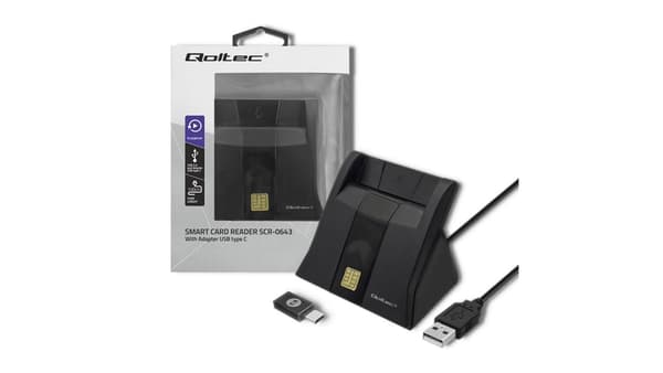 QOLTEC Smart chip ID-kortsläsare USB 2.0 Plug&Play vertikal