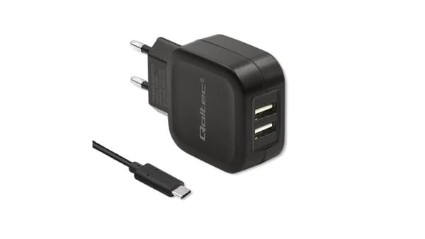 Qoltec 17W 5V 3.4A 2x USB+ USB-C -kaapeli