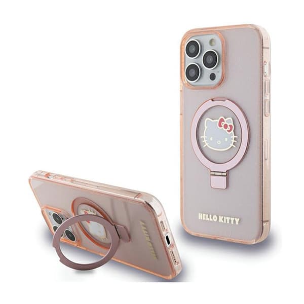 Hello Kitty HKHMP15XHRSGEP iPhone 15 Pro Max 6.7\" pink/pink hardcase Ring Stand Glitter Electrop Logo MagSafe