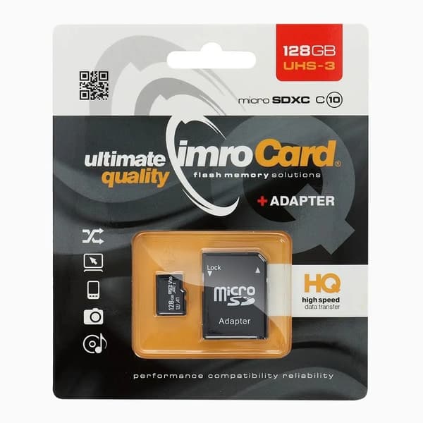 IMRO microSD 128GB CLASS 10 UHS-3 100MB/s 4K -muistikortti SD-adapterilla