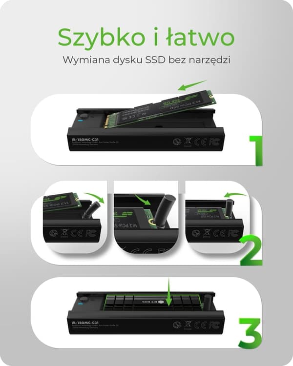 ICY BOX IB-180MC-C31 Dockningsstation M.2 NVMe & SATA SSD