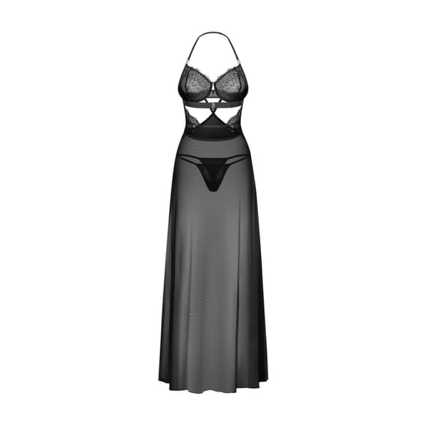 Obsessive Iliosa Chemise & Thong Sort S/M - Ren Blonde Elegance