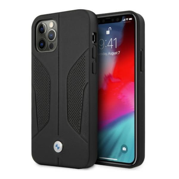 BMW lædercover med perforerede sider til iPhone 12 Pro Max – Sort