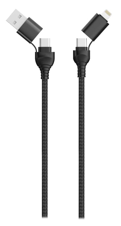Latauskaapeli 2GO USB/Type C 4 in 1 USB A, kevyt 1,2 m musta
