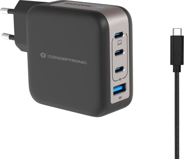 Oplader Conceptronic CONCEPTRONIC Ladegerät 4Port 100W,3xUSB-C,1xUSB-A 1.5m sw