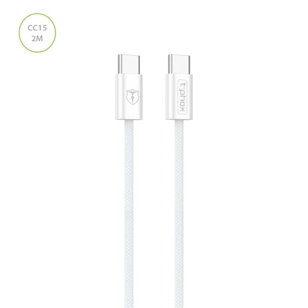 KAAPELI T-PHOX CC15-SARJA USB-C/USB-C 60W 3A 2M VALKOINEN