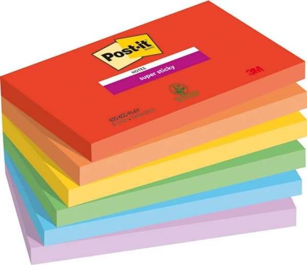 Post-It 3M Sticky Notes Post-it® Super Sticky, PLAYFUL, 76x127mm, 6x90 kort.