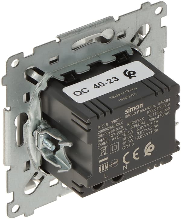 Simon 54 USB-oplader C+A (modul), 30 W, 230V hvid DEC2CAQ.01/11