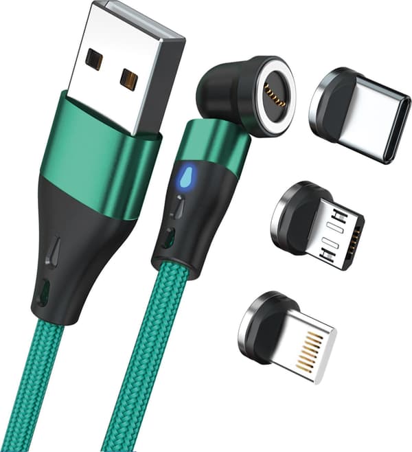 RealPower Magneettikaapeli 3 ampeeria, 2m, vihreä sovittimilla
