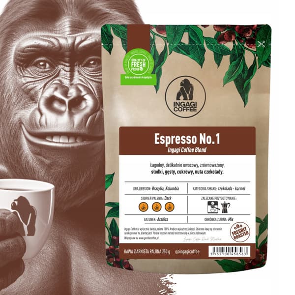 Ingagi Coffee Espresso No. 1 Hela Kaffebönor 250g